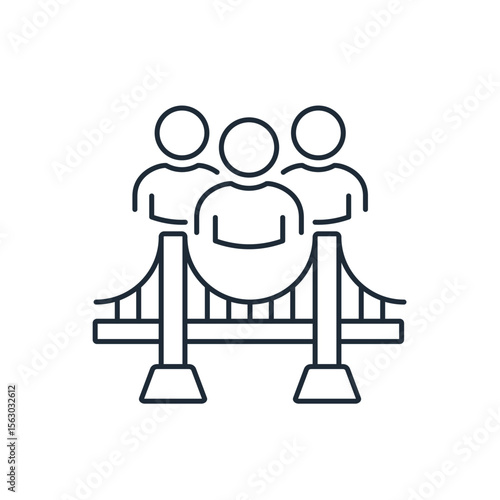 Bridge of Friendship. Unite for Cooperation.  Vector linear icon illustration isolated on white background.