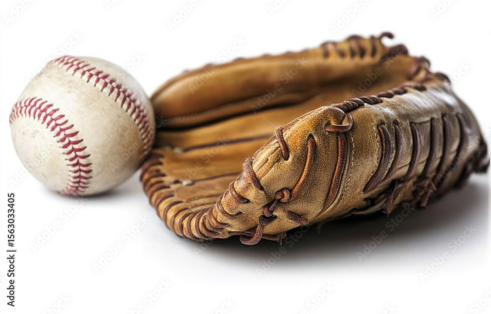 Fototapeta premium Baseball glove and ball on white background
