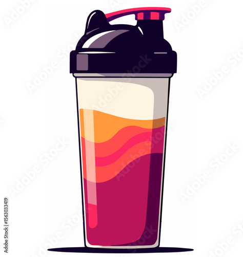 Bold shaker bottle illustration with liquid, pop art energy