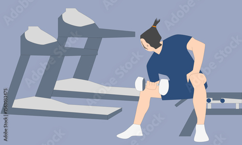 woman in fitness center lifting barbell woman running on treadmill Fitness equipment in fitness cent