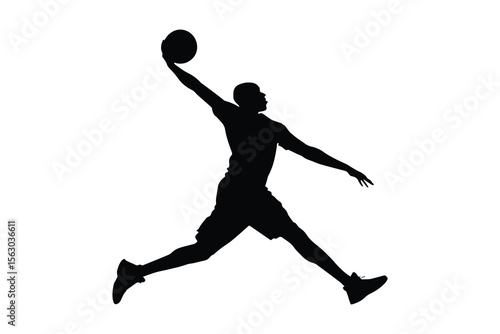 Basketball Player Dunking Silhouette Isolated on White Background