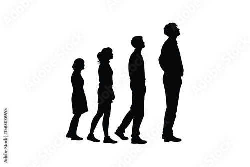 Progression of People Looking Upward in Black and White Silhouette