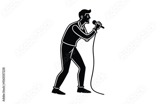 Singer Performing with Microphone in Silhouette Style