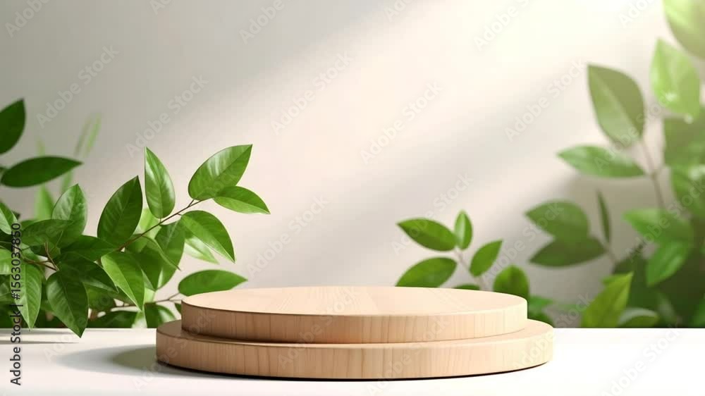 Wooden podium display with foliage Wooden podium display with foliage