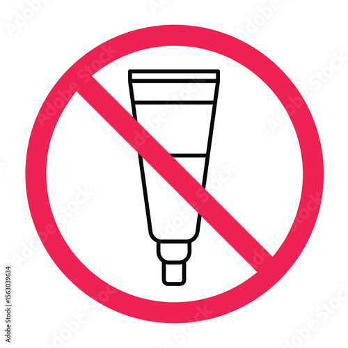 No ointment cream sign, ointment usage prohibited icon, no medical cream sign, no salve or lotion sign, tube cream prohibition symbol