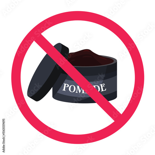 No pomade sign, forbidden pomade symbol, hair styling wax not allowed sign, no cosmetic hair product icon