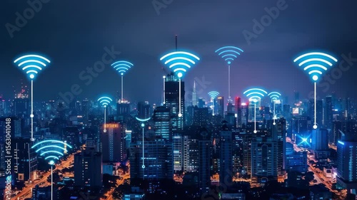 City wireless communication network at night