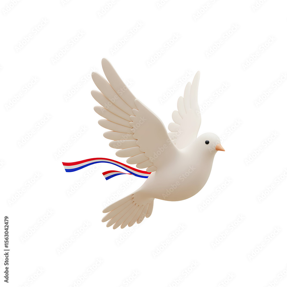 Fototapeta premium White dove with a ribbon flying in a peaceful gesture