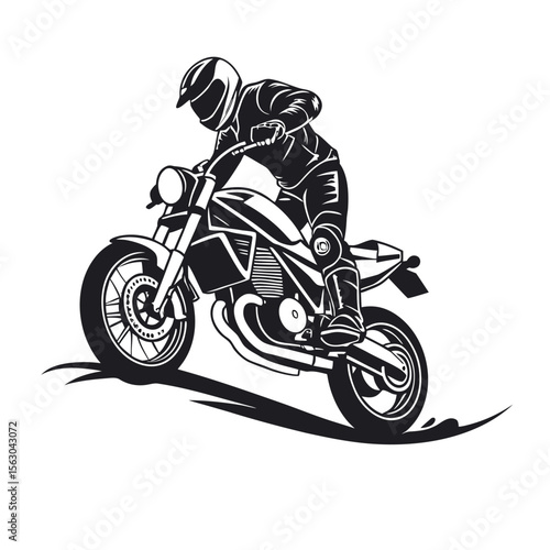 A motor bike rider riding fast in a cornering way