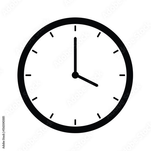 Isolated on white, this vector illustration features a round wall clock with hour, minute, and second hands, making it an ideal symbol for time and business
