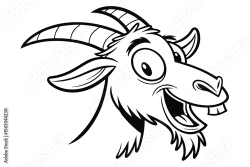 Cartoon goat smiling widely shows the funny face and comical expression for farm animal lovers