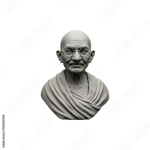 Stone bust sculpture of Mahatma Gandhi for history, freedom and education concepts