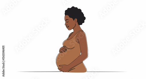 A pregnant woman holding her belly.
