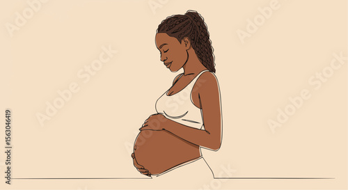A pregnant woman cradling her belly, exuding maternal tenderness.