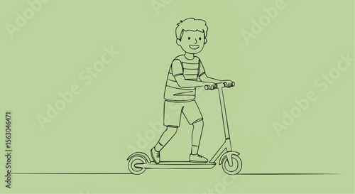 Young boy enjoys scooting on a bright sunny day, embracing the thrill of the ride.