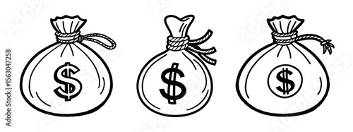 Minimal Black Silhouette Money Bag Icon with Dollar Symbol Vector Style Design