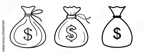 Minimal Black Silhouette Money Bag Icon with Dollar Symbol Vector Style Design