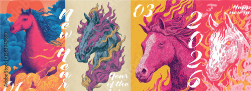 Chinese new year of the horse 2026 poster design template set