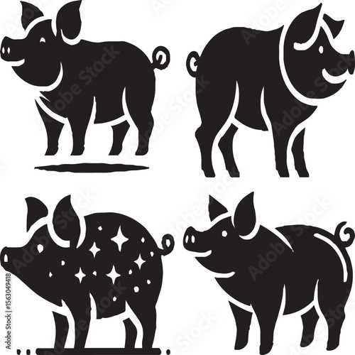 "Vector Silhouettes of Pigs – Farm Animal Clipart for Design & Decor"
