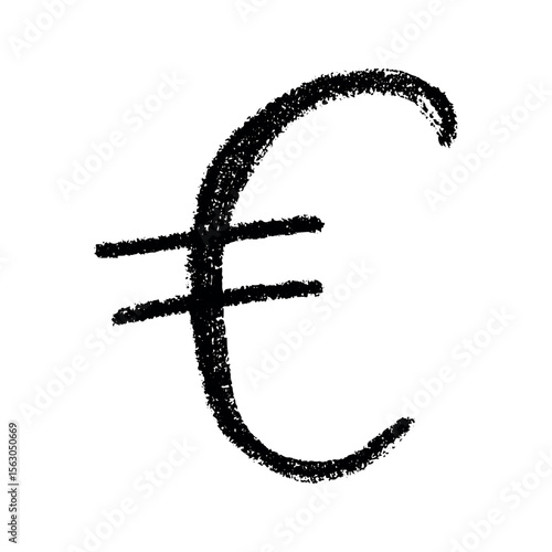 Hand drawn euro currency symbol. Brush stroke doodle. Single element for design