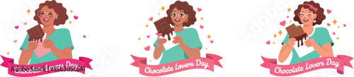 Chocolate Lovers Day Illustration with Woman Enjoying Candy Bar