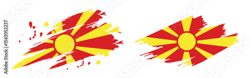 Vector illustration of North Macedonia flag in brush stroke effect on transparent background