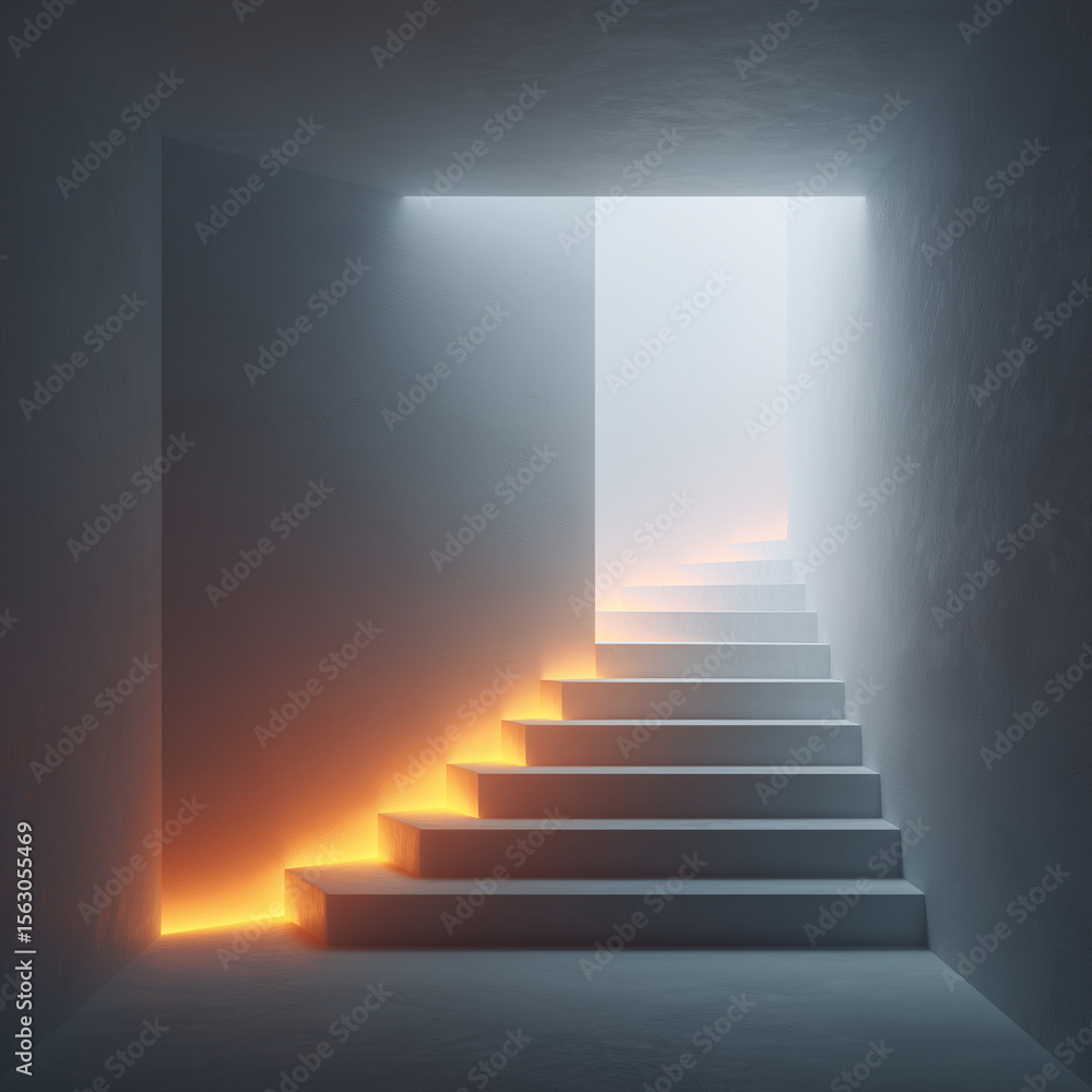 Obraz premium Symbolic abstract stairs leading into glowing space, perfect for motivational or spiritual design