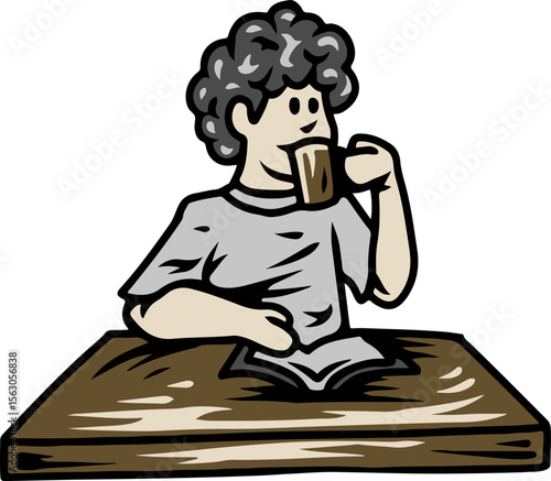 Person Drinking Coffee at Desk