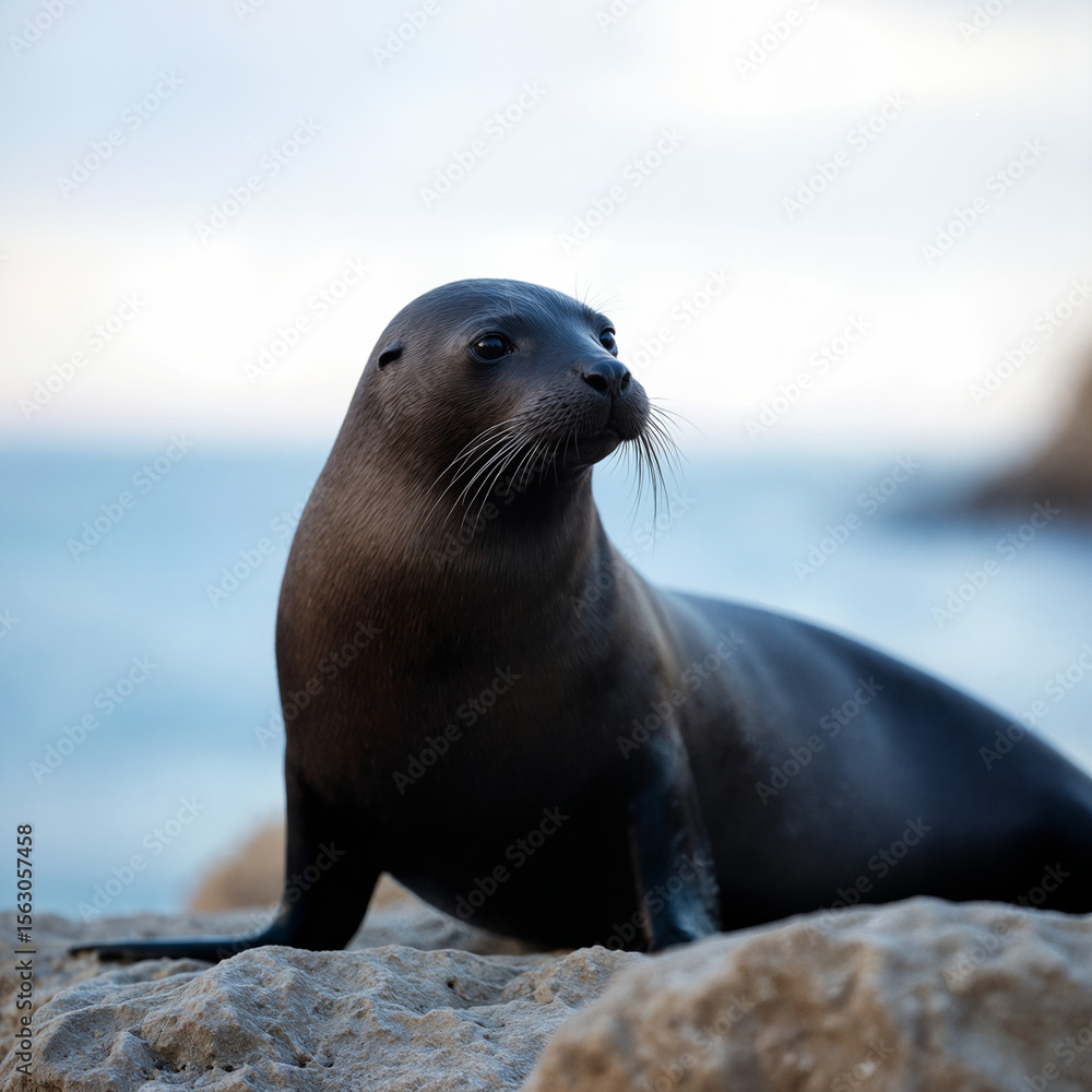 Fototapeta premium Cute Seal on Rocky Shore