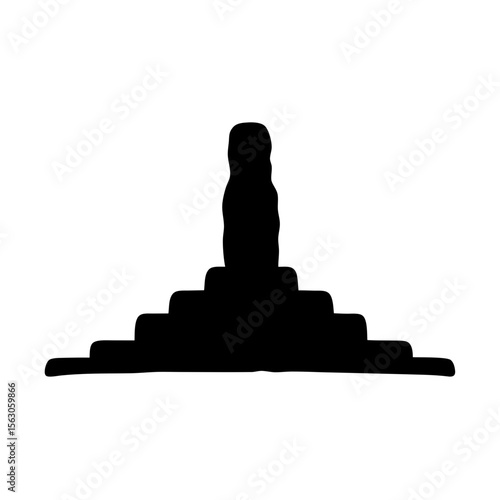 Black Pyramid Structure Icon, A black silhouette of a pyramid-like structure with steps, symbolizing ancient architecture, history, or monuments.
