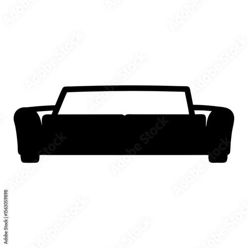 Black Sofa Icon Silhouette, A black silhouette of a modern sofa, symbolizing comfort, home furniture, and interior design.
