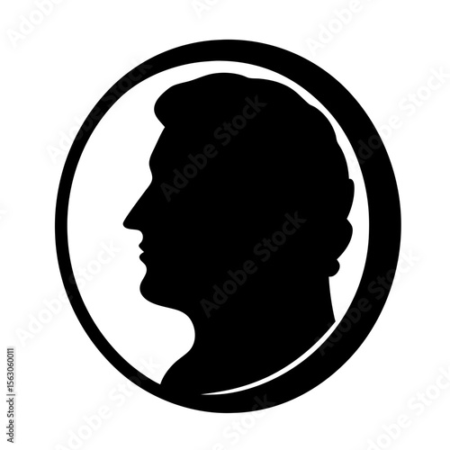 Profile of a distinguished gentleman encased within a bold circular frame