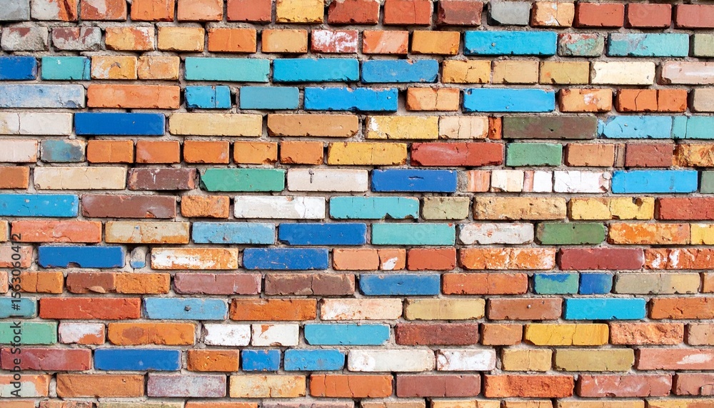 Obraz premium Colorful Brick Wall Texture Background Vibrant Multicolored Brickwork.