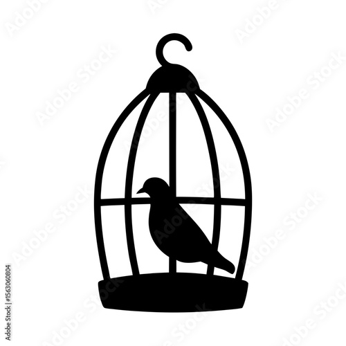 Silhouette of a caged bird, symbolizing captivity and longing for freedom