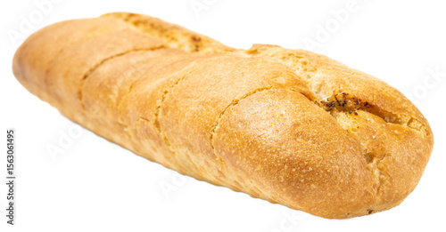 Crispy baked garlic breadstick with herb crust, fresh loaf sliced for sharing, golden crust with textured surface, appetizing and fragrant, ideal for bakery and casual dining
