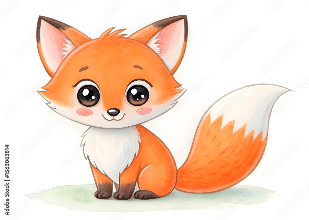 Fototapeta premium Watercolor cute fox illustration isolated on white background