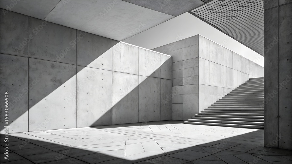 Fototapeta premium Modern Architectural Geometry with Grayscale Concrete Wall Texture and Sharp Shadow Shapes in Minimalist Urban Design, concrete background.