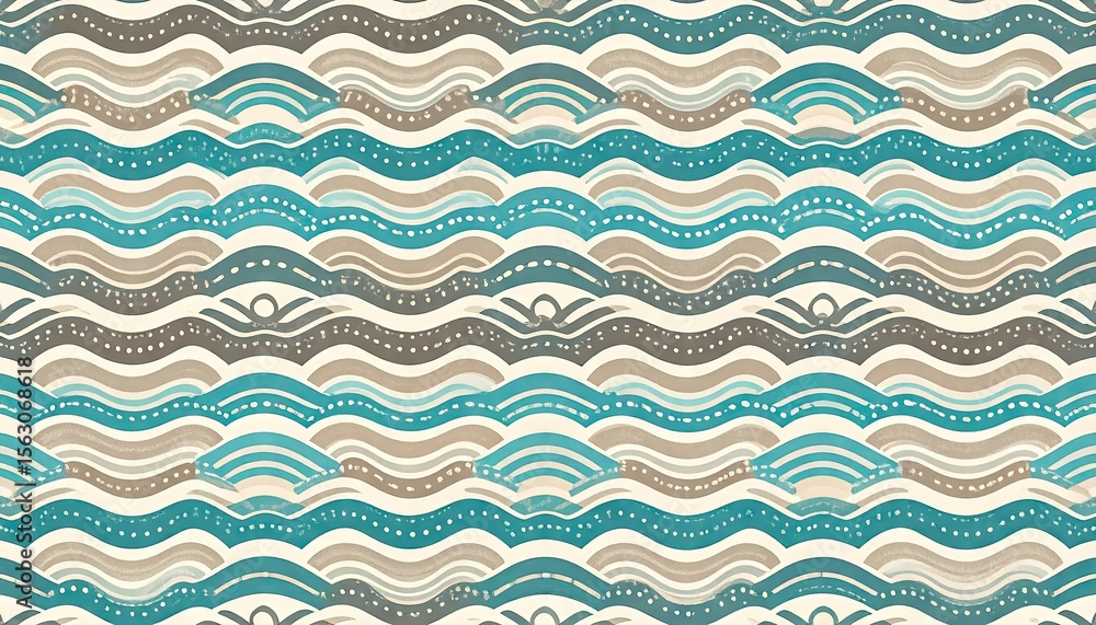 Abstract Wave Pattern Design in Teal and Beige with Repeating Geometric Pixel Elements Abstract Wave Pattern Design in Teal and Beige with Repeating Geometric Pixel Elements