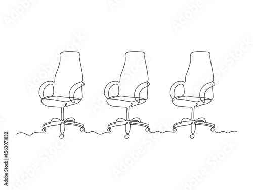 set of three Computer chair, office chair with wheels,continuous single one line art hand drawing sketch logo