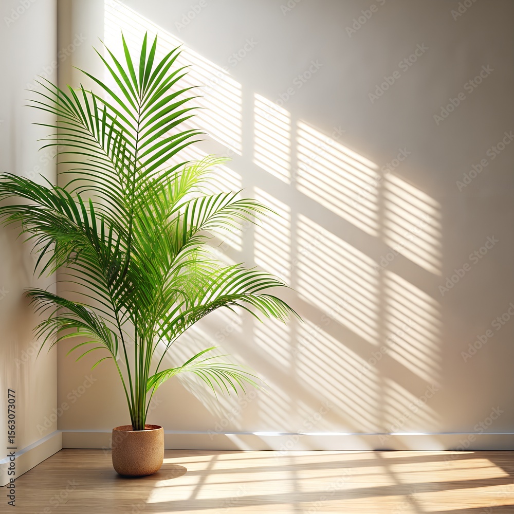 Obraz premium Palm Plant in Sunlight on a Textured Wall