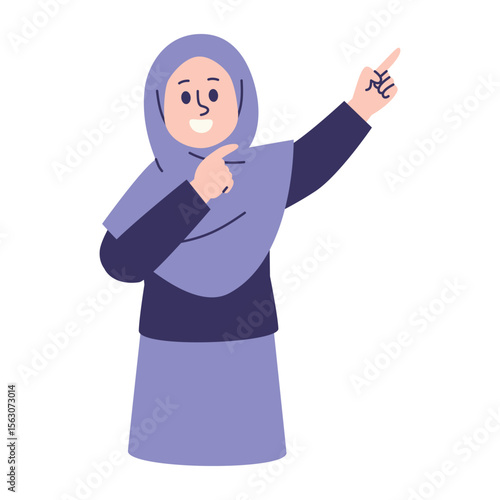 Muslim Woman Pointing Upward Illustration