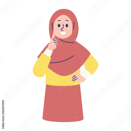 Flat Pensive Muslim Woman Illustration