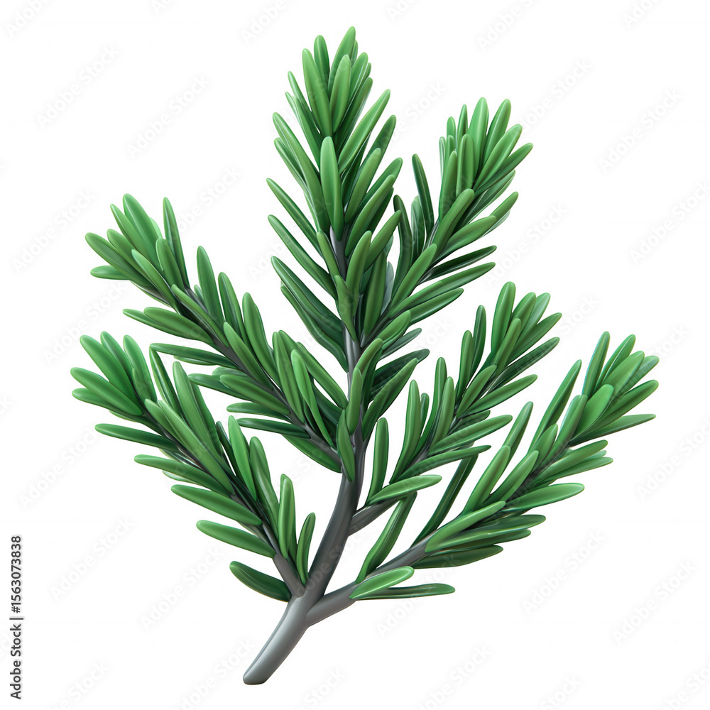 Obraz premium Green 3d leafy sprig rendered realistically, sprouting multiple verdant leaves against transparent backdrop, ideal for digital graphic design