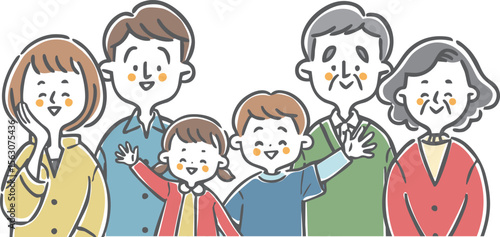 幸せな三世代家族　上半身　ベクター
