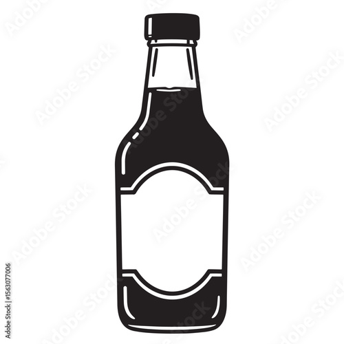 Black and white vector illustration of a sauce bottle with an empty label design