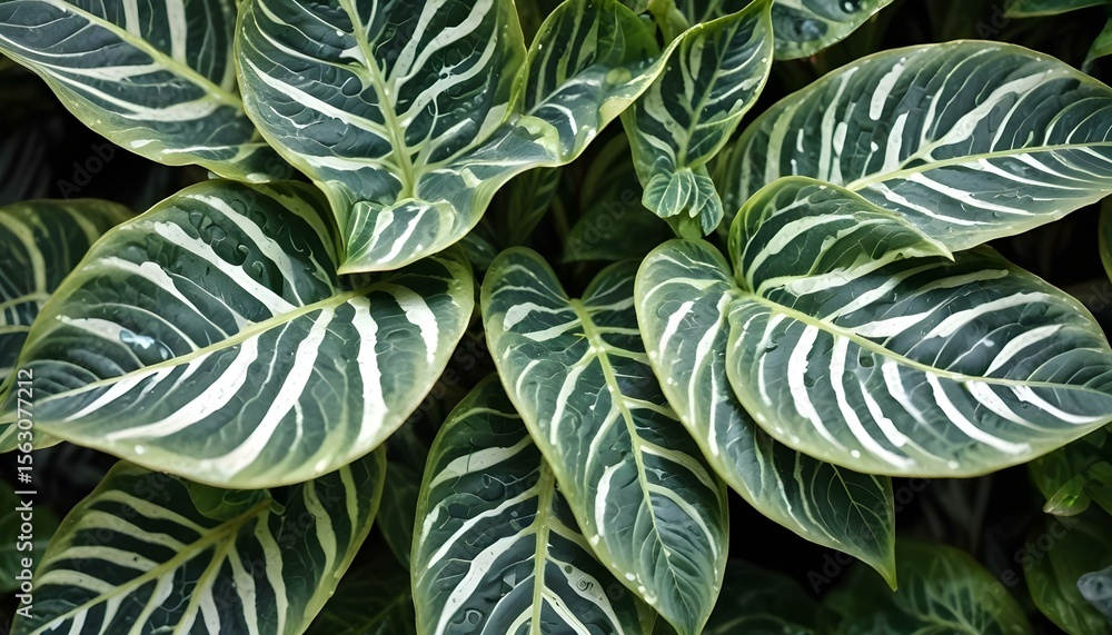 Obraz premium Striking close-up of vibrant green leaves with bold white stripes, perfect for showcasing natural patterns.