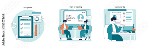 Study Plan and Training Progress Vector Illustration
