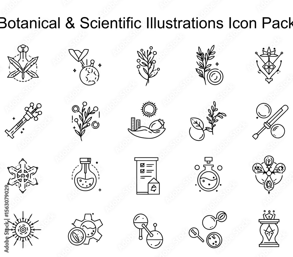 Fototapeta premium Botanical & Scientific Illustrations Icon Pack