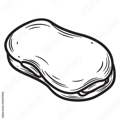 Detailed black and white illustration of a single freshly harvested broad bean