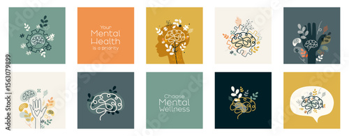 Mental Health card set. Modern design.
